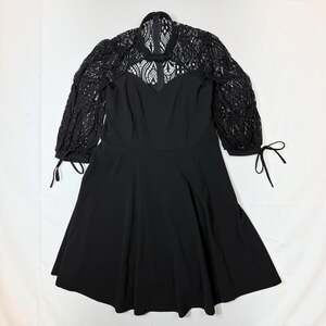 Black Mini Dress Womens XL Lace Overlay Keyhole Neck 3/4 Sleeve Gothic